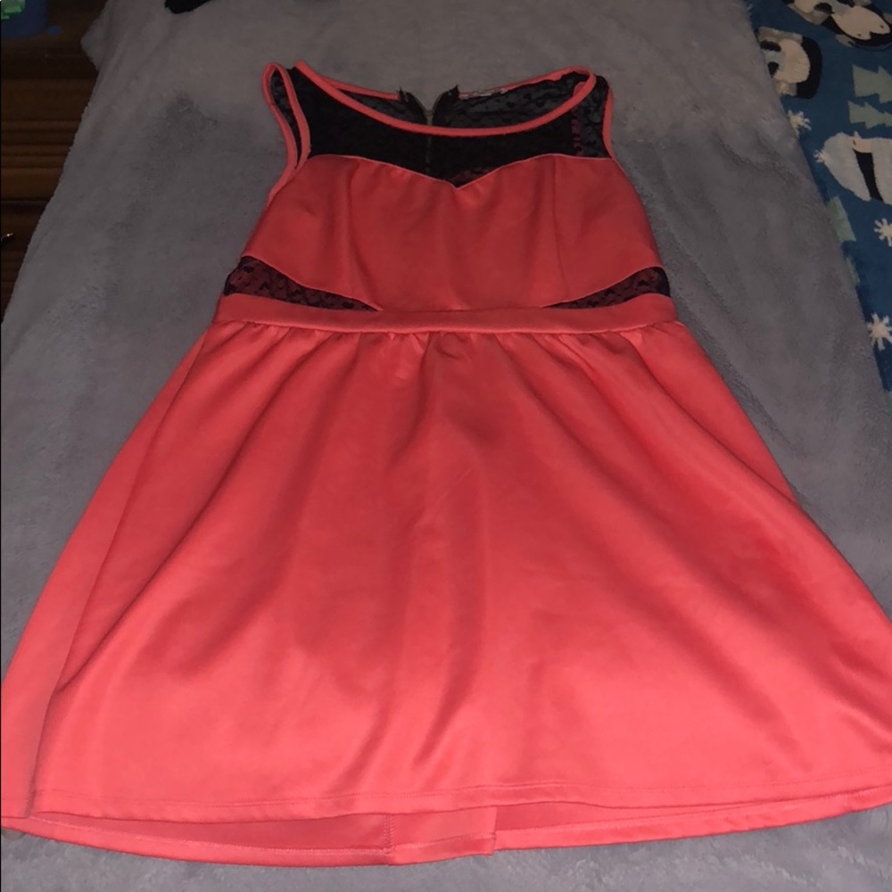 Pink dress with heart detailing & mesh cutouts